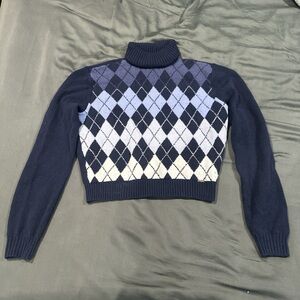 Hollister Blue Argyle Turtleneck Sweater